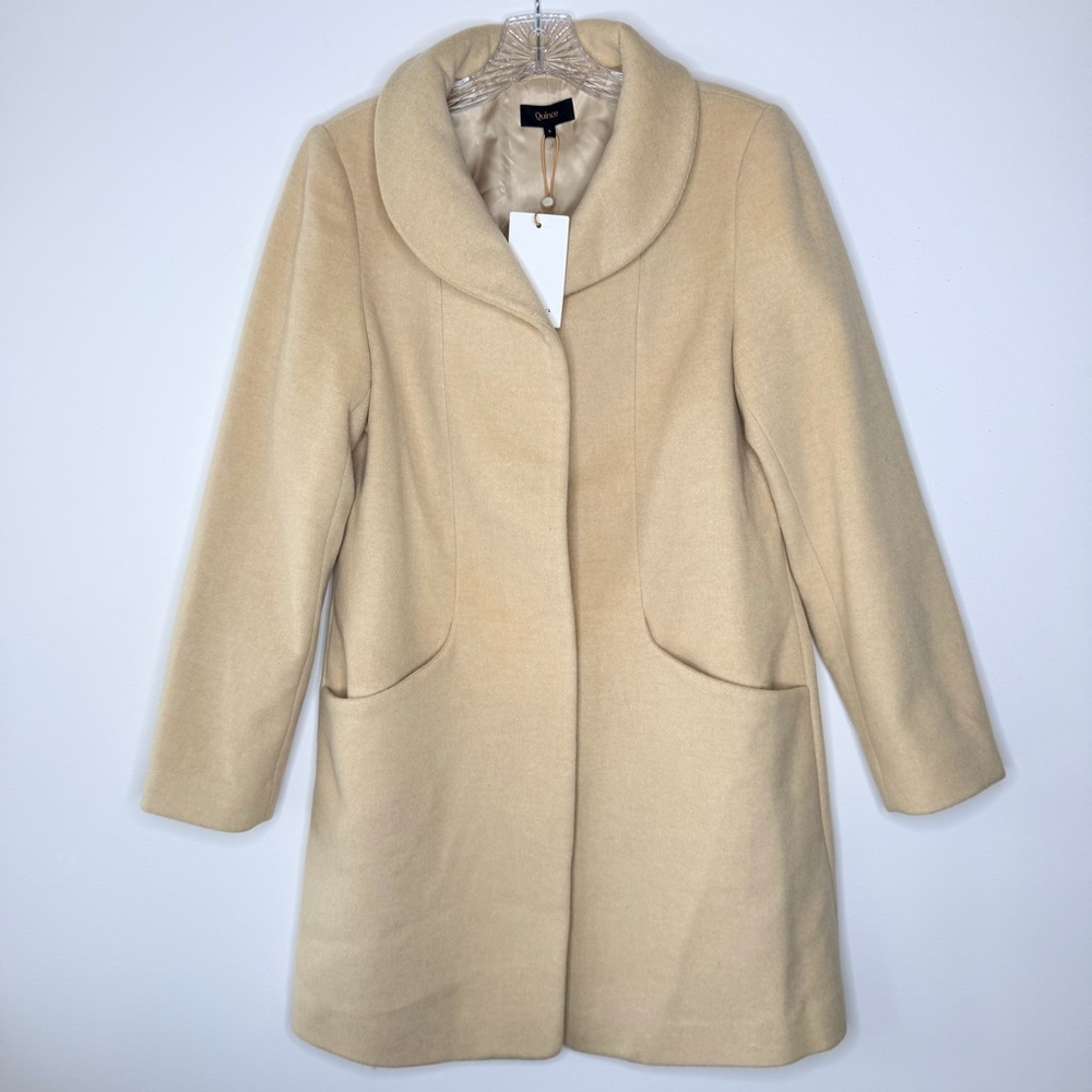 New QUINCE Classic Gorpcore Heritage Tan Italian Virgin Wool Pea Coat Size SMALL